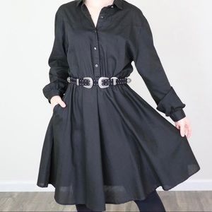 Vintage 80s Circle T black long
sleeve button down shirt dress